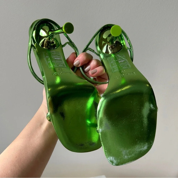 NWOB Simkhai Siren‎ minimalist  metallic / chrome green heeled sandals 38 - Picture 11 of 11